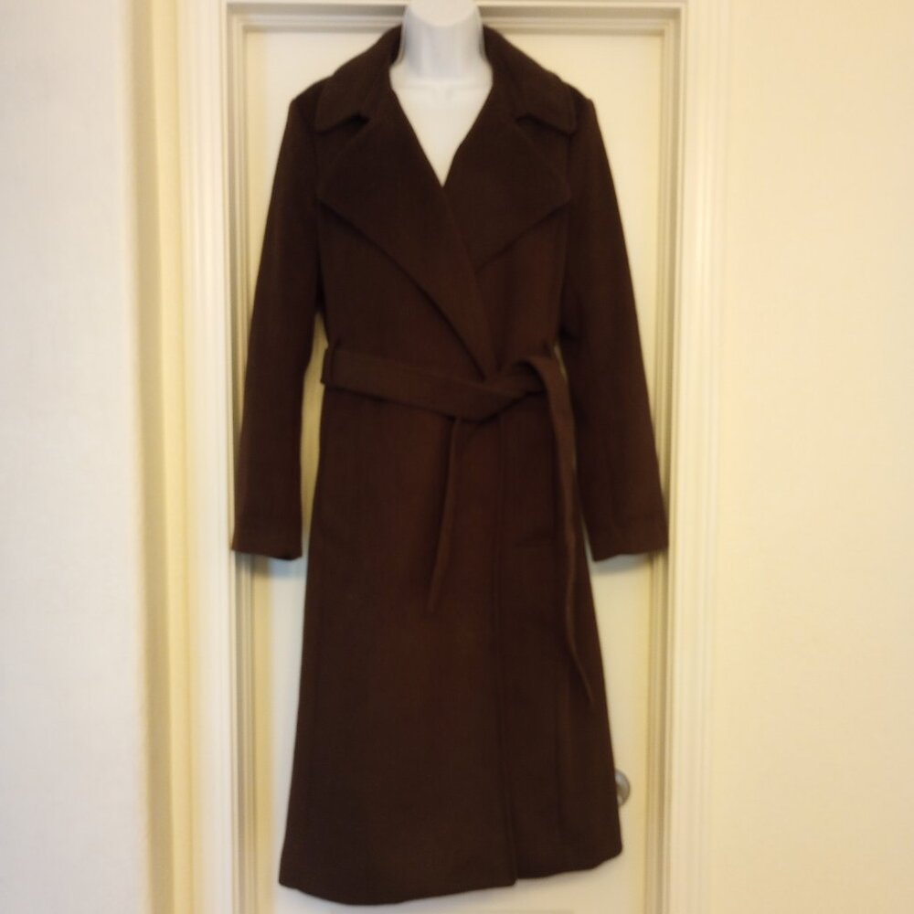 H&M Dark Brown Long Trench Coat With Waist Tie